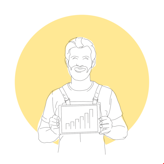 Person holding iPad with growth chart