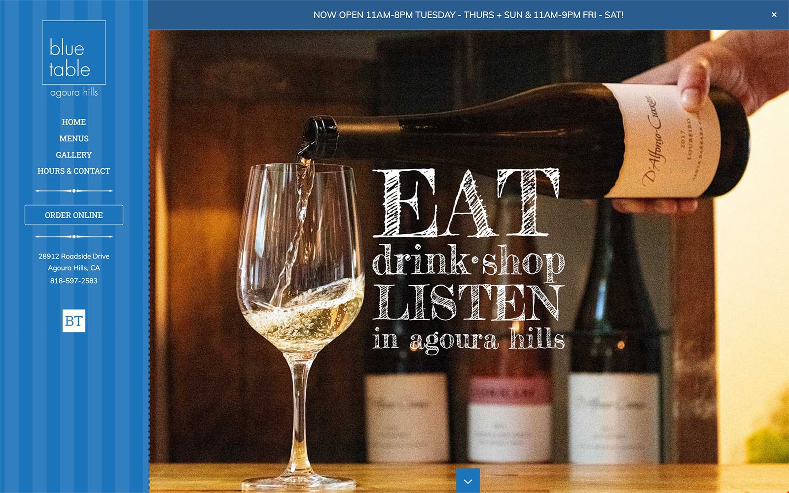 Restaurant website thumbnail of Blue Table
