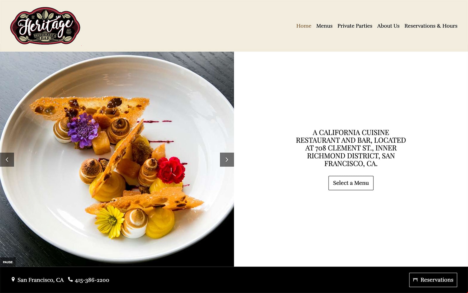 Restaurant website thumbnail of Heritage