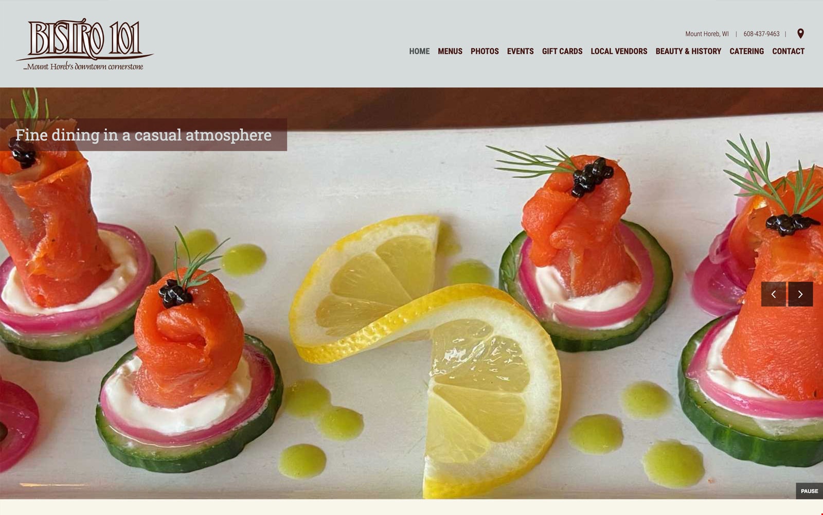 Restaurant website thumbnail of Bistro 101